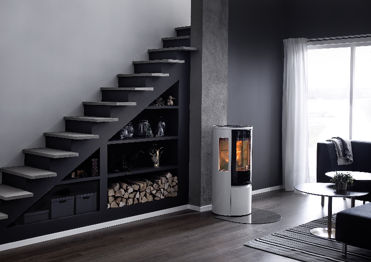 Contura 556 blanc - Porte vitrée, plateau en verre