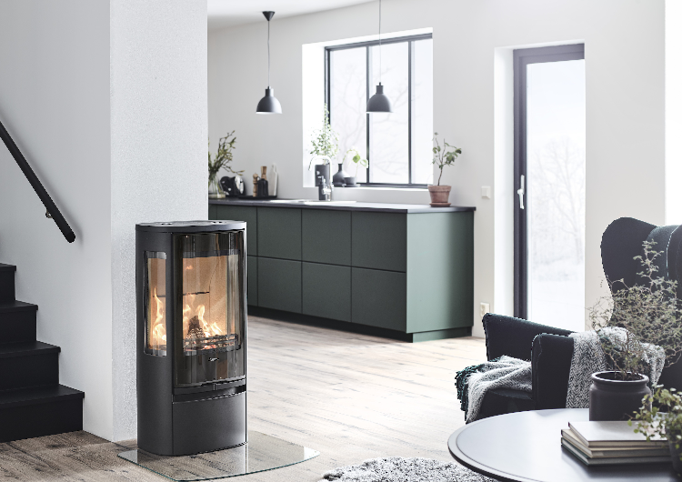 Contura 856 noir - Porte vitrée, plateau en alu laqué