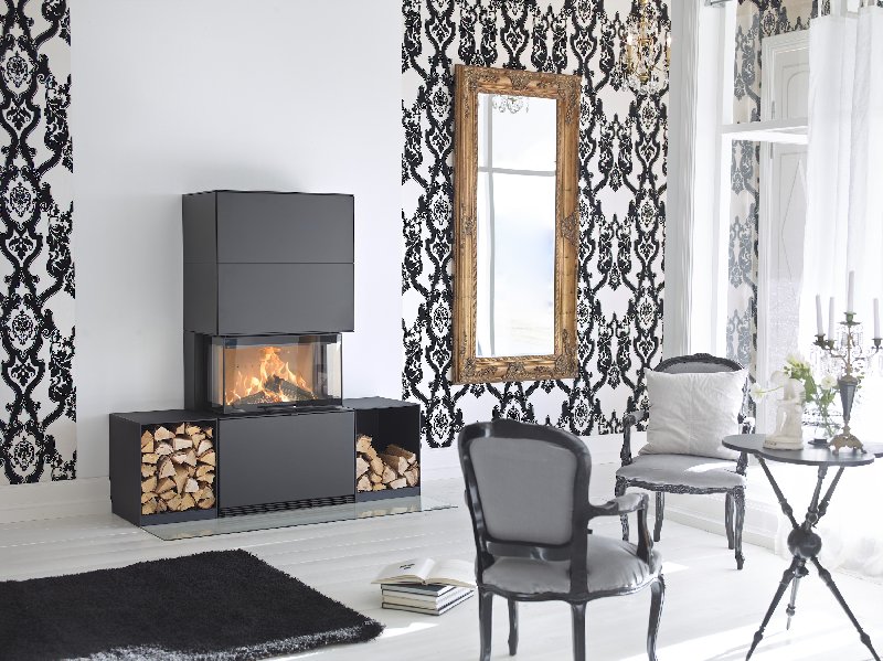 Contura i51 black version with wood storage rack