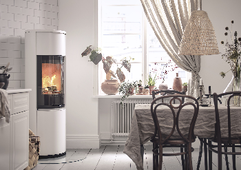 Contura 690 blanc - Porte en verre, plateau supérieur en aluminium laqué