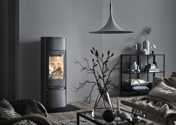 Contura 890 noir - Porte en verre, plateau supérieur en aluminium laqué