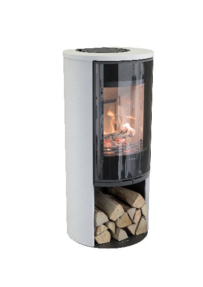 Contura 510 blanc - Porte en verre, Plateau en fonte