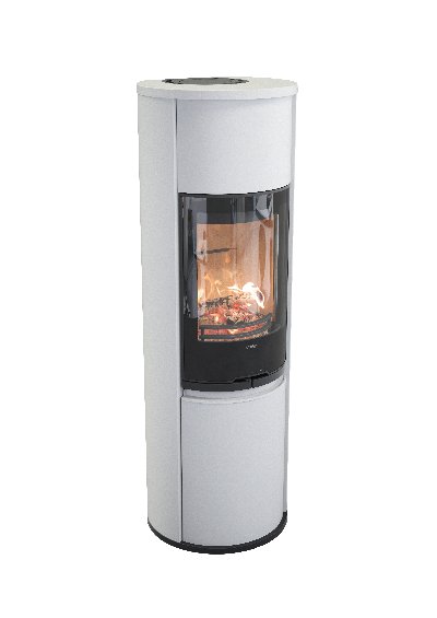 Contura 690 branco - Porta de vidro, chapa superior lacada a alumínio