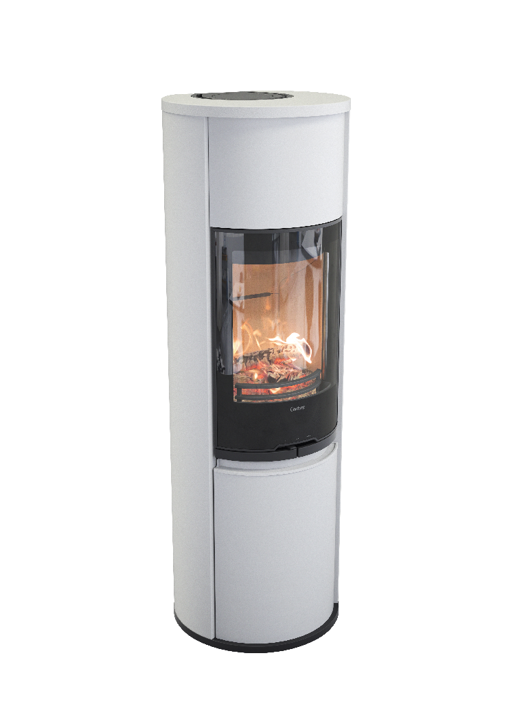 Contura 690 blanc - Porte en verre, plateau supérieur en aluminium laqué