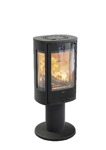 Contura 886 noir - Porte en verre, plateau supérieur en aluminium laqué