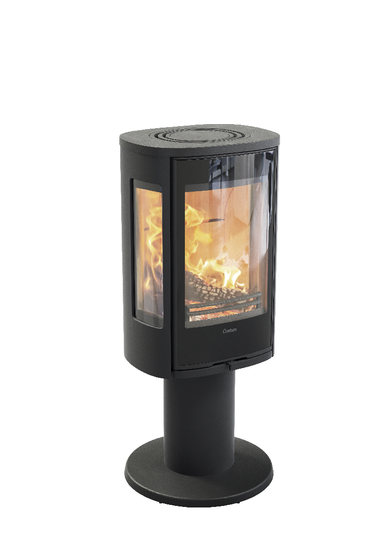 Contura 886 noir - Porte en verre, plateau supérieur en aluminium laqué