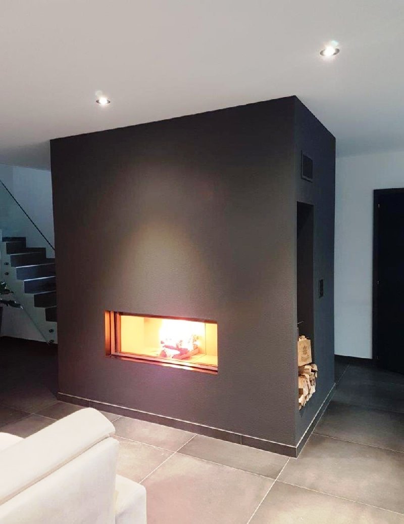 Front fireplace type fire hole with lateral wood niche - Carron-Lugon